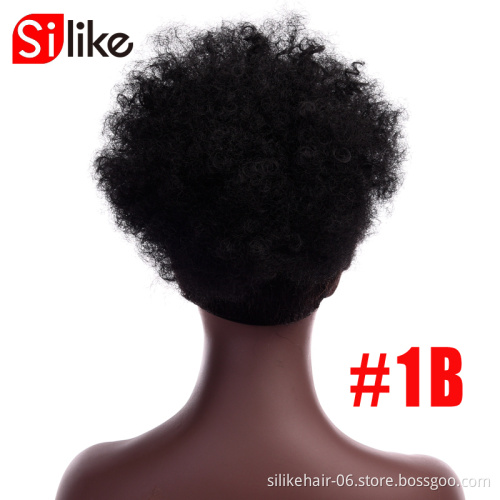 Top Quality Synthetic Afro Kinky Curly Hair Bun Wrap Drawstring High Puff Ponytail Short Updo for Natural Hair With 2 Clips #4